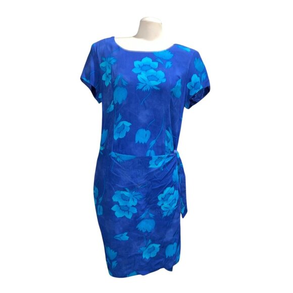 Vintage Blue Floral Wrap Dress by Jessica Howard Sz 14 (Large) Womens Short Slee - Picture 1 of 11